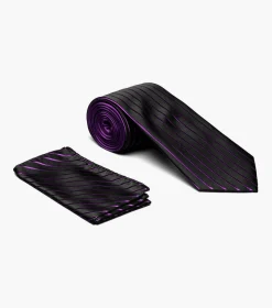 Stacy Adams Formal Purple Tie & Hanky Set