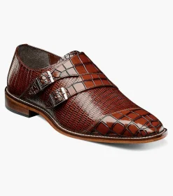 Stacy Adams Toscano Leather Sole Angled Cap Toe Double Monk Strap